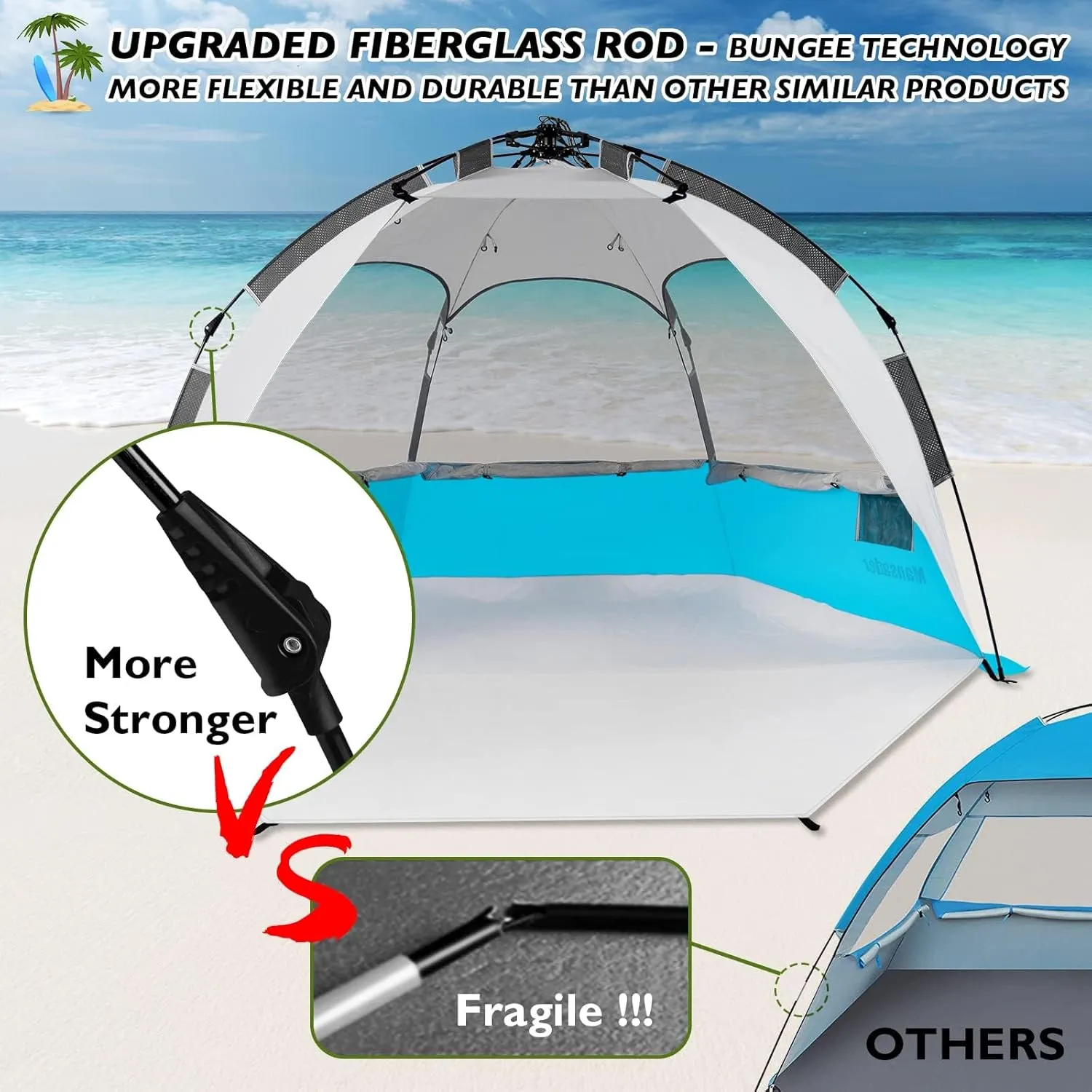 Beach Tent Pop Up Shade, Instant Beach Tents Sun Shelter with UPF 50  UV Protection, Lightweight & Easy Setup Tent 2-6 Person