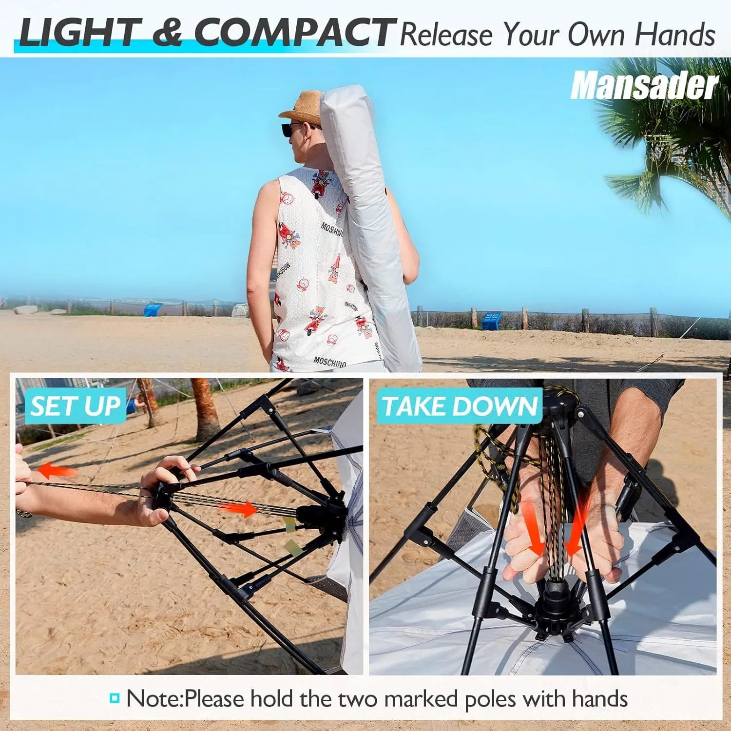 Beach Tent Pop Up Shade, Instant Beach Tents Sun Shelter with UPF 50  UV Protection, Lightweight & Easy Setup Tent 2-6 Person