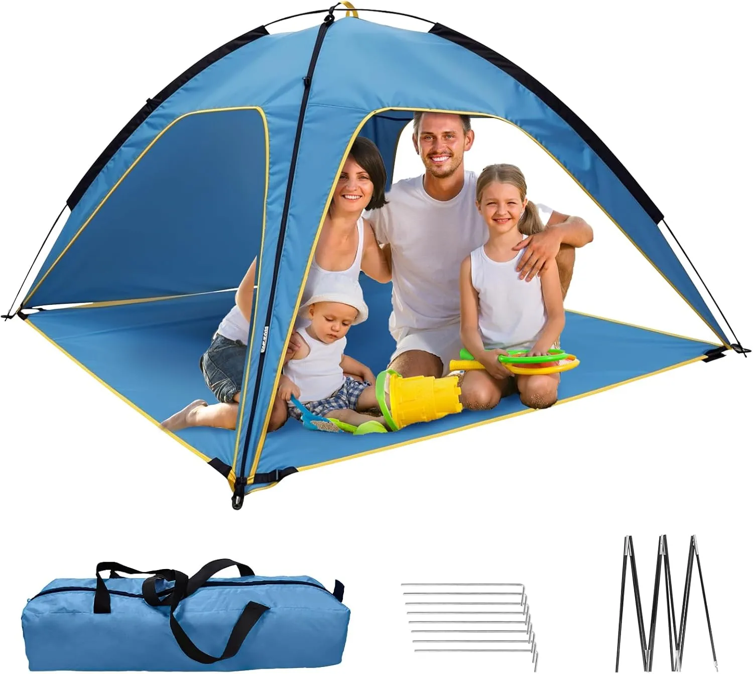 Beach Tent Sun Shelter for 4-6 Person Portable UPF 50  UV Protection Sun Shade Shelter Easy Setup Waterproof Beach Shade Canopy with with Carrying Bag, Lightweight Outdoor Tent