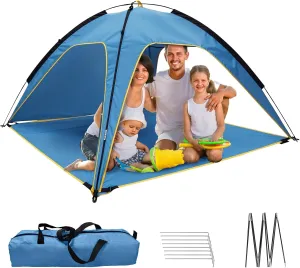Beach Tent Sun Shelter for 4-6 Person Portable UPF 50  UV Protection Sun Shade Shelter Easy Setup Waterproof Beach Shade Canopy with with Carrying Bag, Lightweight Outdoor Tent