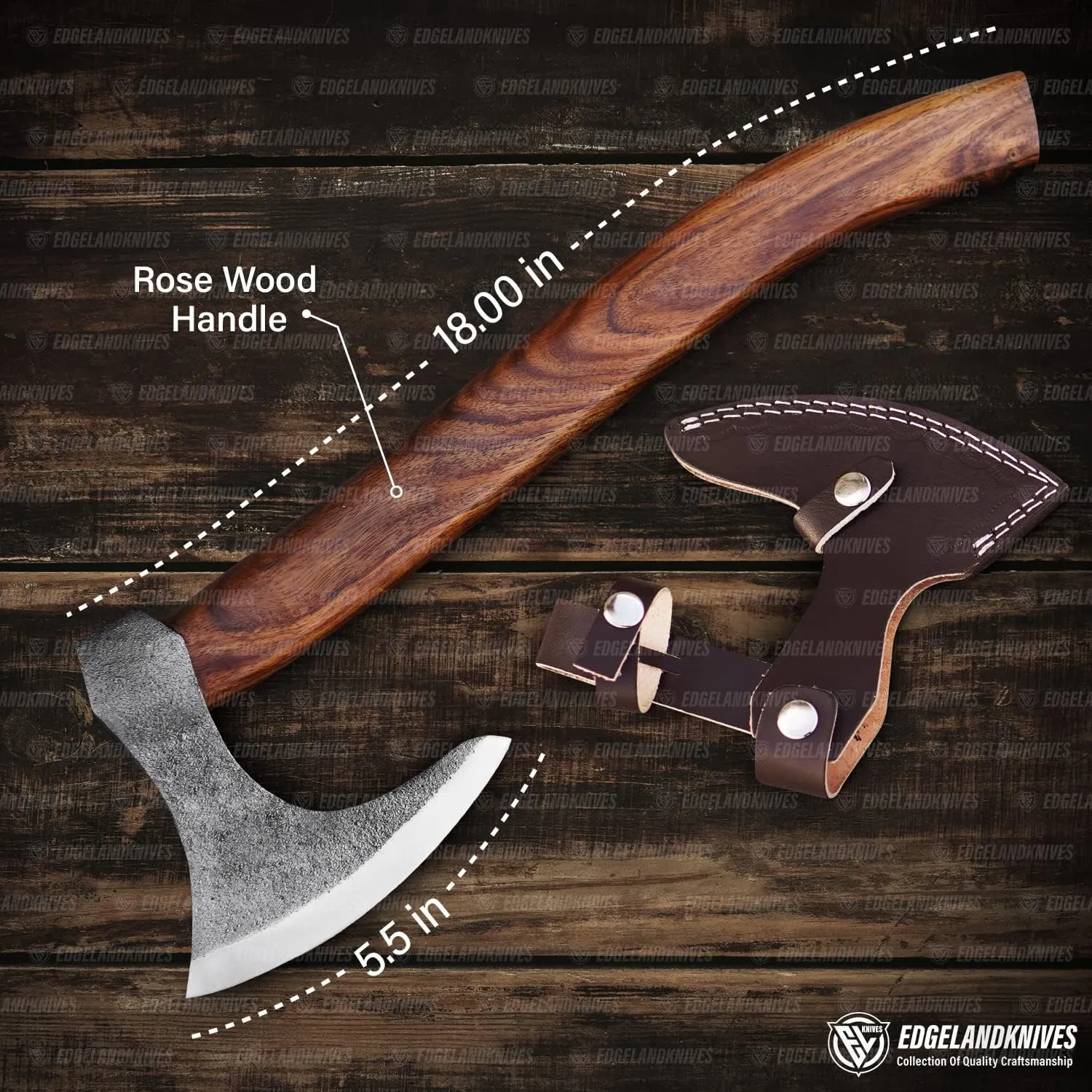 Bearded Viking Axe With Sheath - 16 Inches, Heavy Duty Damascus Head With Durable Rose Wood Handle for Men (EL20)