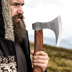 Bearded Viking Axe With Sheath - 16 Inches, Heavy Duty Damascus Head With Durable Rose Wood Handle for Men (EL20)