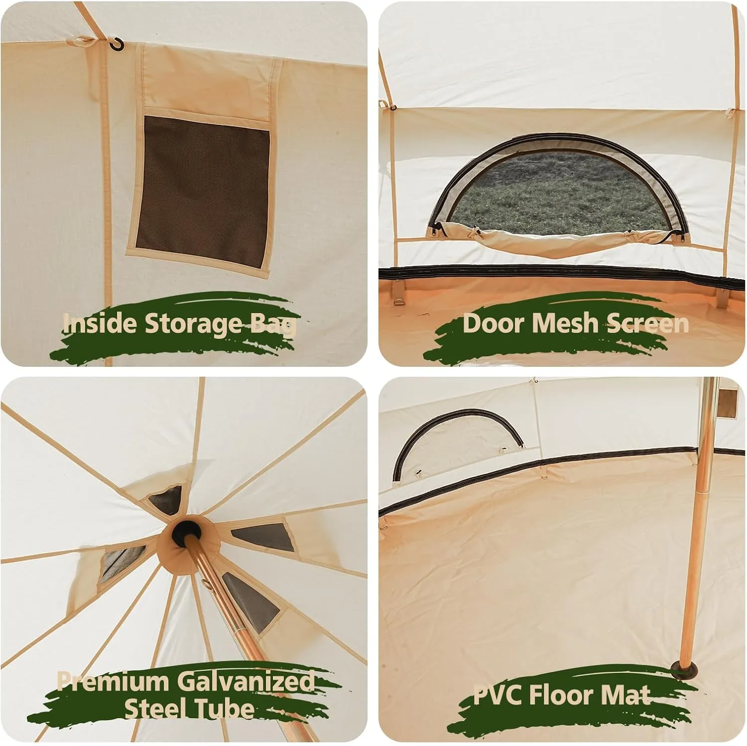 Bell Tent,4 Seasons Breathable 100% Cotton Canvas Yurt Tent - w/Stove Jack,Luxury Camping Tent Outdoor,Zipped Removable Floor
