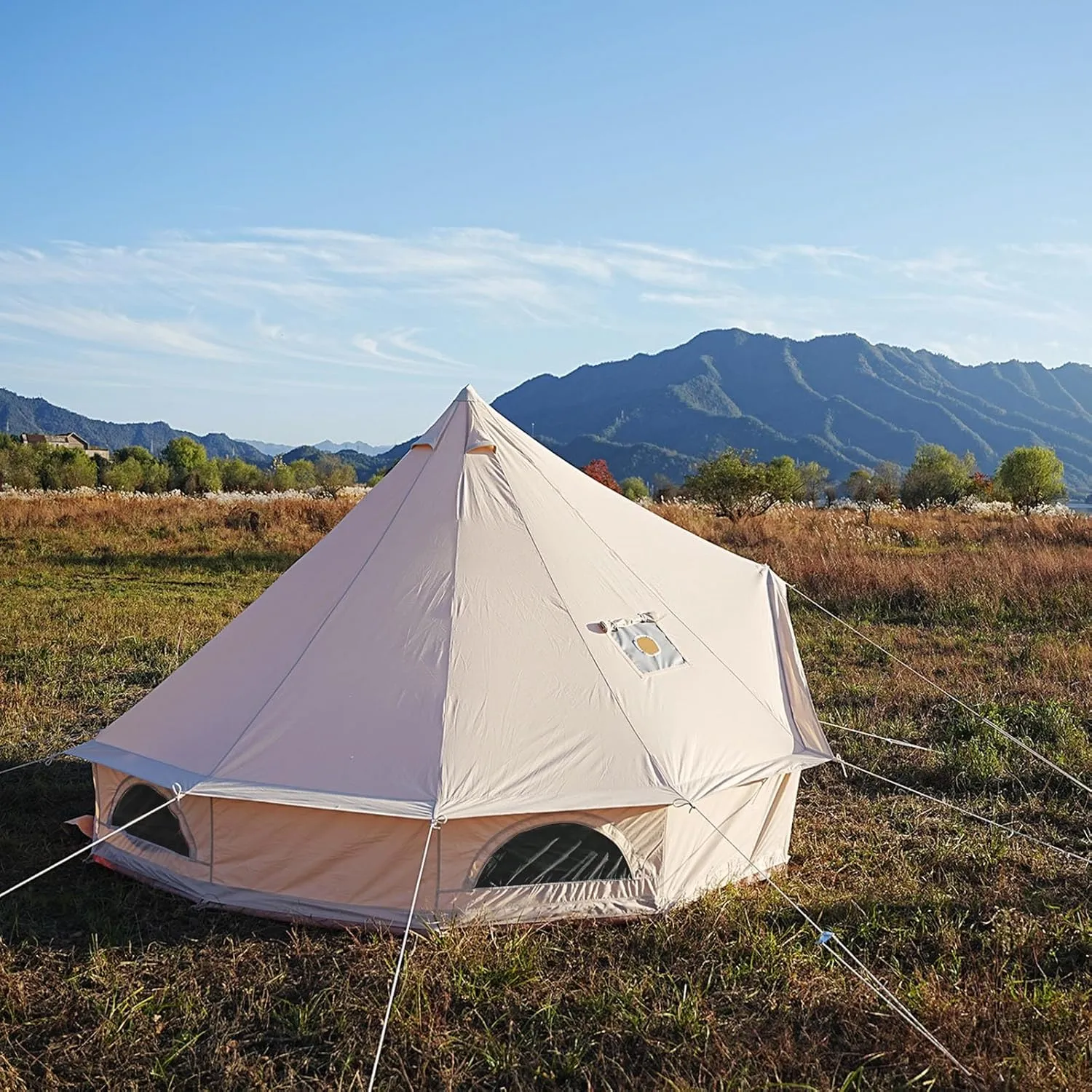 Bell Tent,4 Seasons Breathable 100% Cotton Canvas Yurt Tent - w/Stove Jack,Luxury Camping Tent Outdoor,Zipped Removable Floor