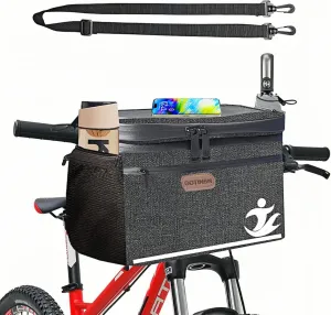 Bike Basket front Bag, Bicycle Insulated Handlebar Bag with Touch Screen Phone Holder Frame Tube Bag 5L Storage Bag Keep Cooling with Mesh Pockets for Riding Picnic Camping
