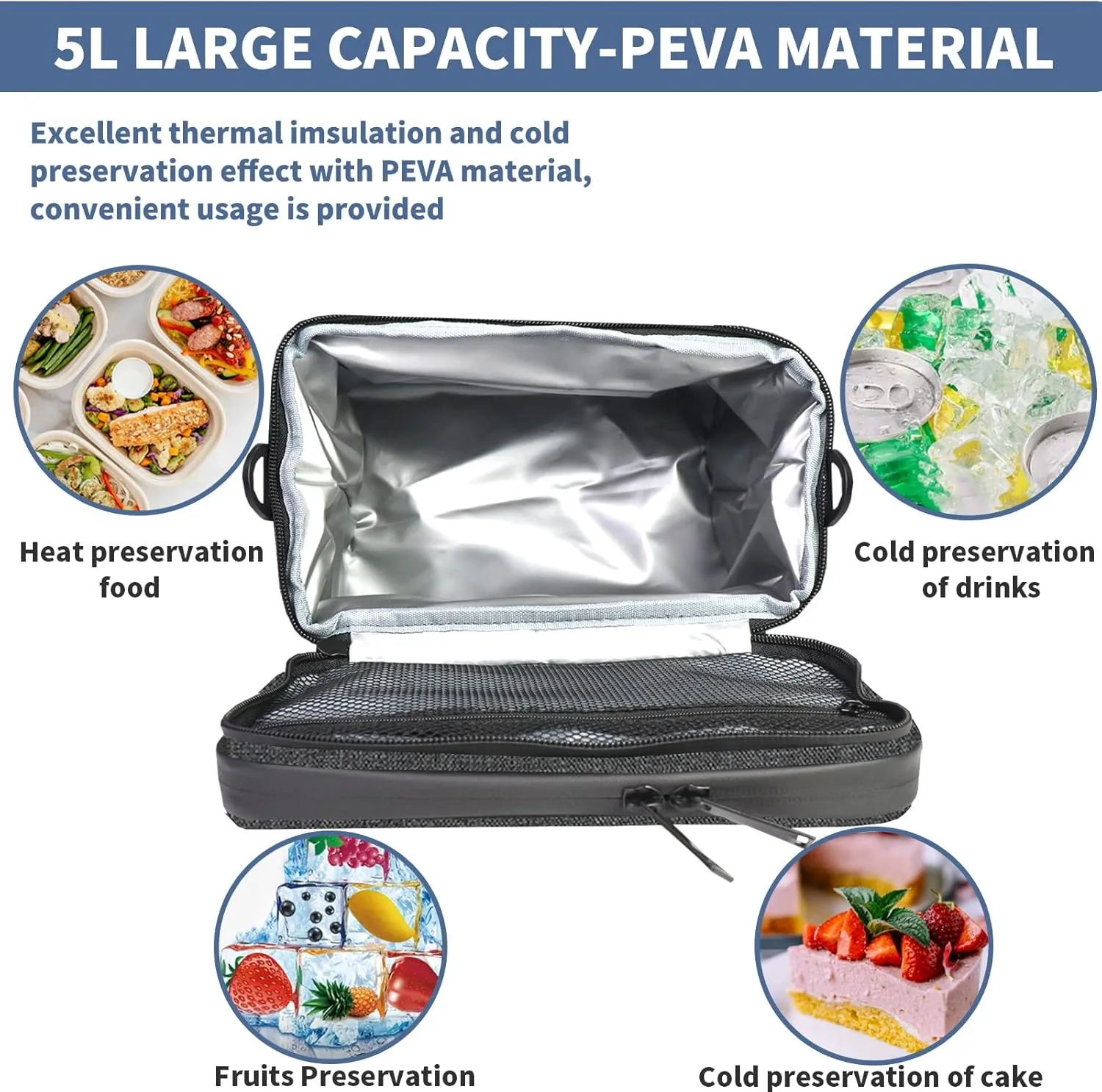 Bike Basket front Bag, Bicycle Insulated Handlebar Bag with Touch Screen Phone Holder Frame Tube Bag 5L Storage Bag Keep Cooling with Mesh Pockets for Riding Picnic Camping