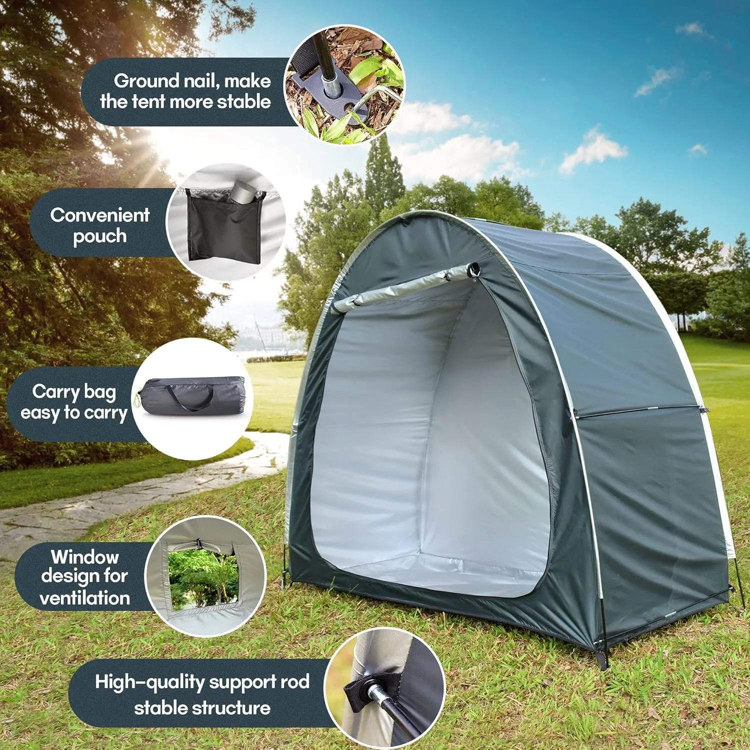 Bike Storage Tent, Anti-Dust Waterproof Bicycle Tent, Portable Bike Storage Tent for 3-4 Bikes, Foldable Bike Shelter for Garden, Camping, Outdoor - Grayish Green
