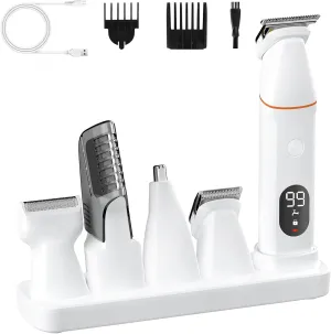 Bikini Trimmer for Women and Men, 5-in-1 Wet/Dry Body Hair Trimmer, Gentle Hair Removal Shaver for Full Body Groomer, Electric Razor Shaver with USB Charge Dock -No Nick, No Cut, No Razor Burn