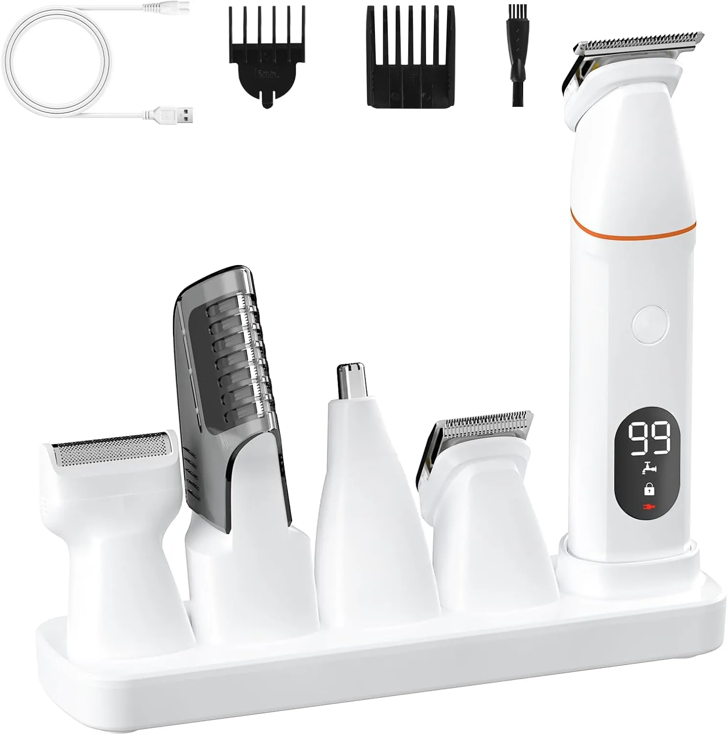 Bikini Trimmer for Women and Men, 5-in-1 Wet/Dry Body Hair Trimmer, Gentle Hair Removal Shaver for Full Body Groomer, Electric Razor Shaver with USB Charge Dock -No Nick, No Cut, No Razor Burn