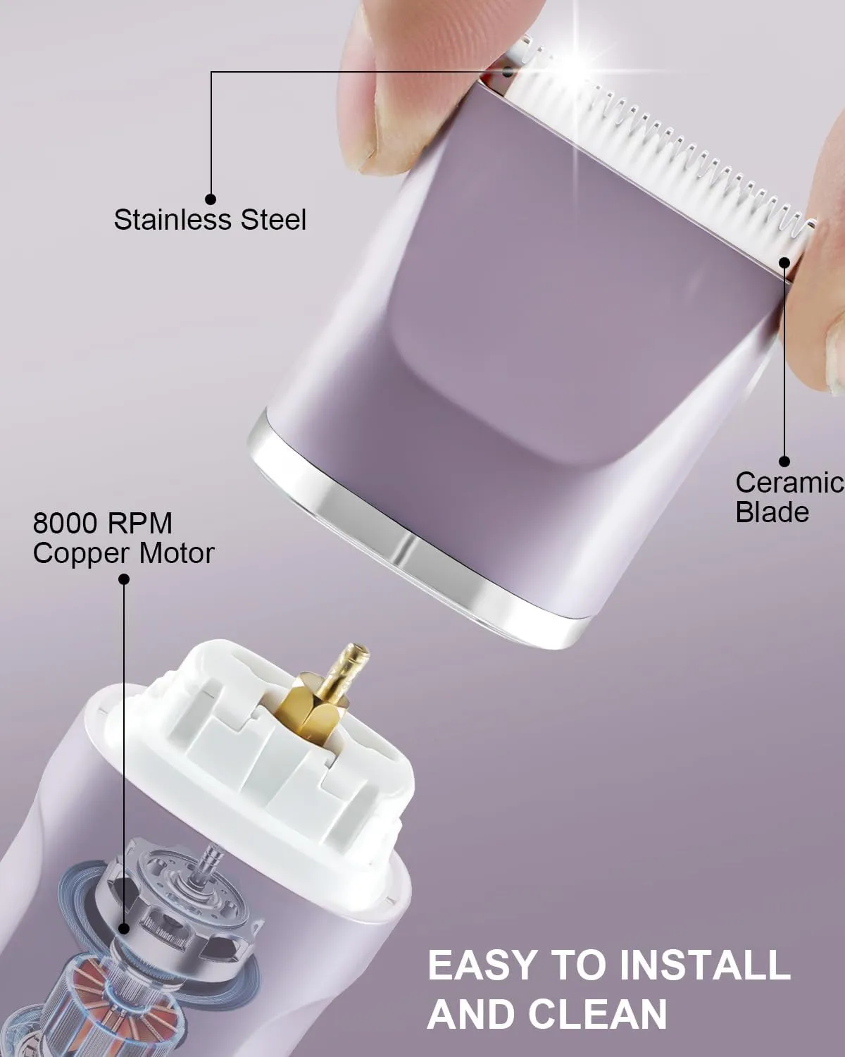 Bikini Trimmer for Women Painless Electric Razor for Women,3 in 1 Pubic Hair Trimmer,USB Recharge Dock,Replaceable Ceramic Blade Heads,IPX7,Personal Shaver Kits,Purple