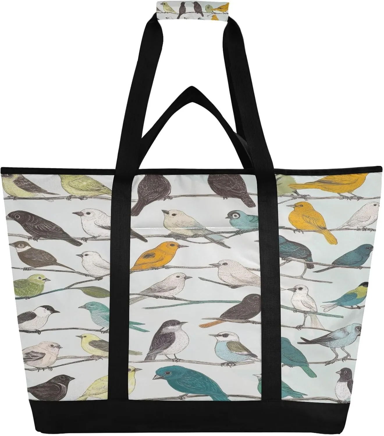 Birds on Branches Reusable Insulated Lunchbox Cooler Bag, Leakproof Kitchen Grocery Bag Collapsible Portable Cooler Tote Bag for Picnic, Camping, Office, Travel