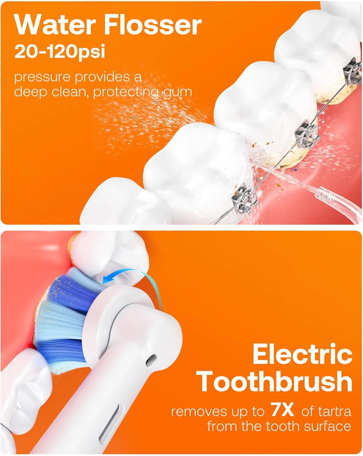 Bitvae Water Dental Flosser Teeth Picks, Cordless Water Flosser for Teeth, Braces, Dental Care and Rechargeable Rotary Electric Toothbrush Combo Set, 4 Tips, 4 Brush Heads, Waterproof, Pink, C5 R1