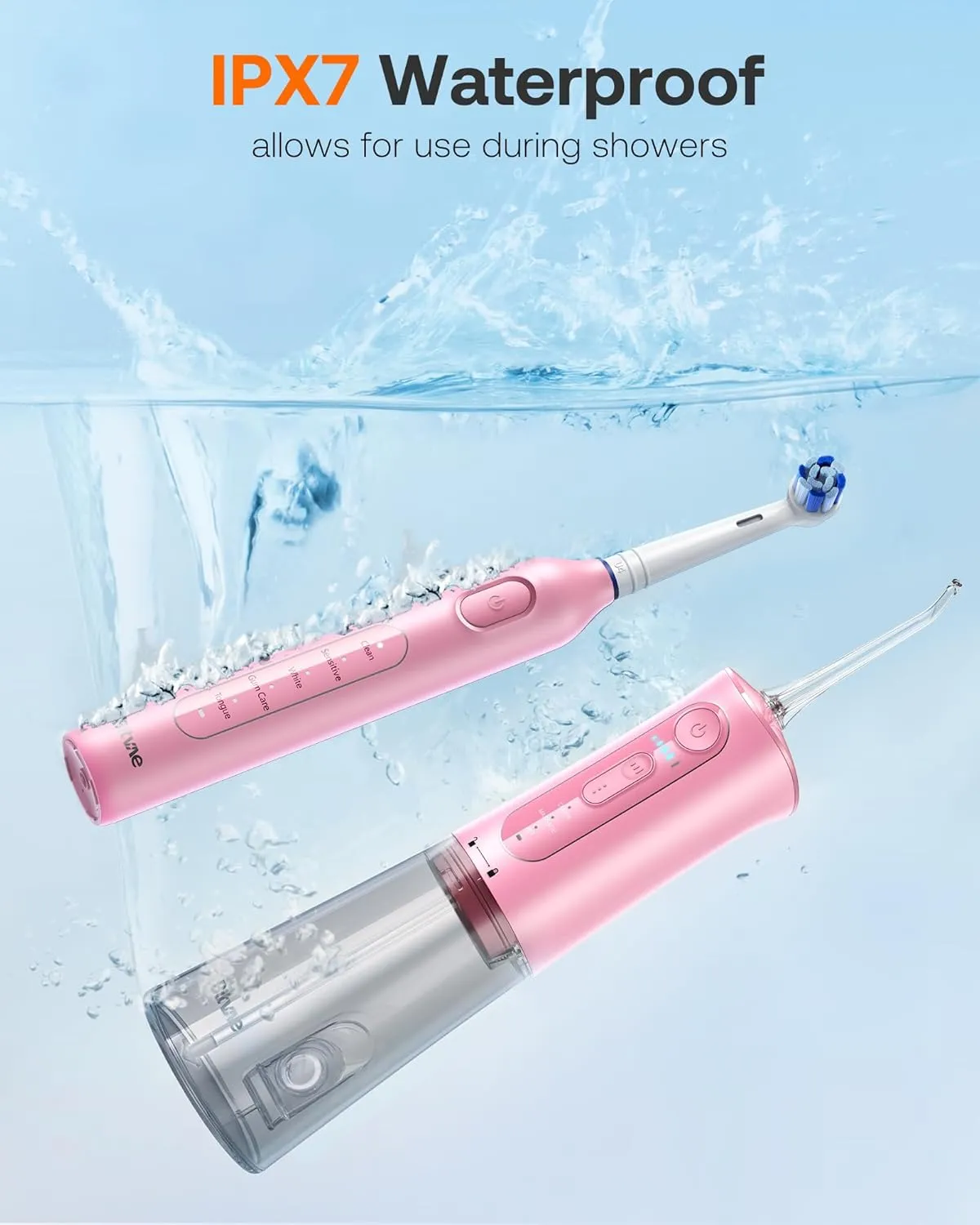 Bitvae Water Dental Flosser Teeth Picks, Cordless Water Flosser for Teeth, Braces, Dental Care and Rechargeable Rotary Electric Toothbrush Combo Set, 4 Tips, 4 Brush Heads, Waterproof, Pink, C5 R1