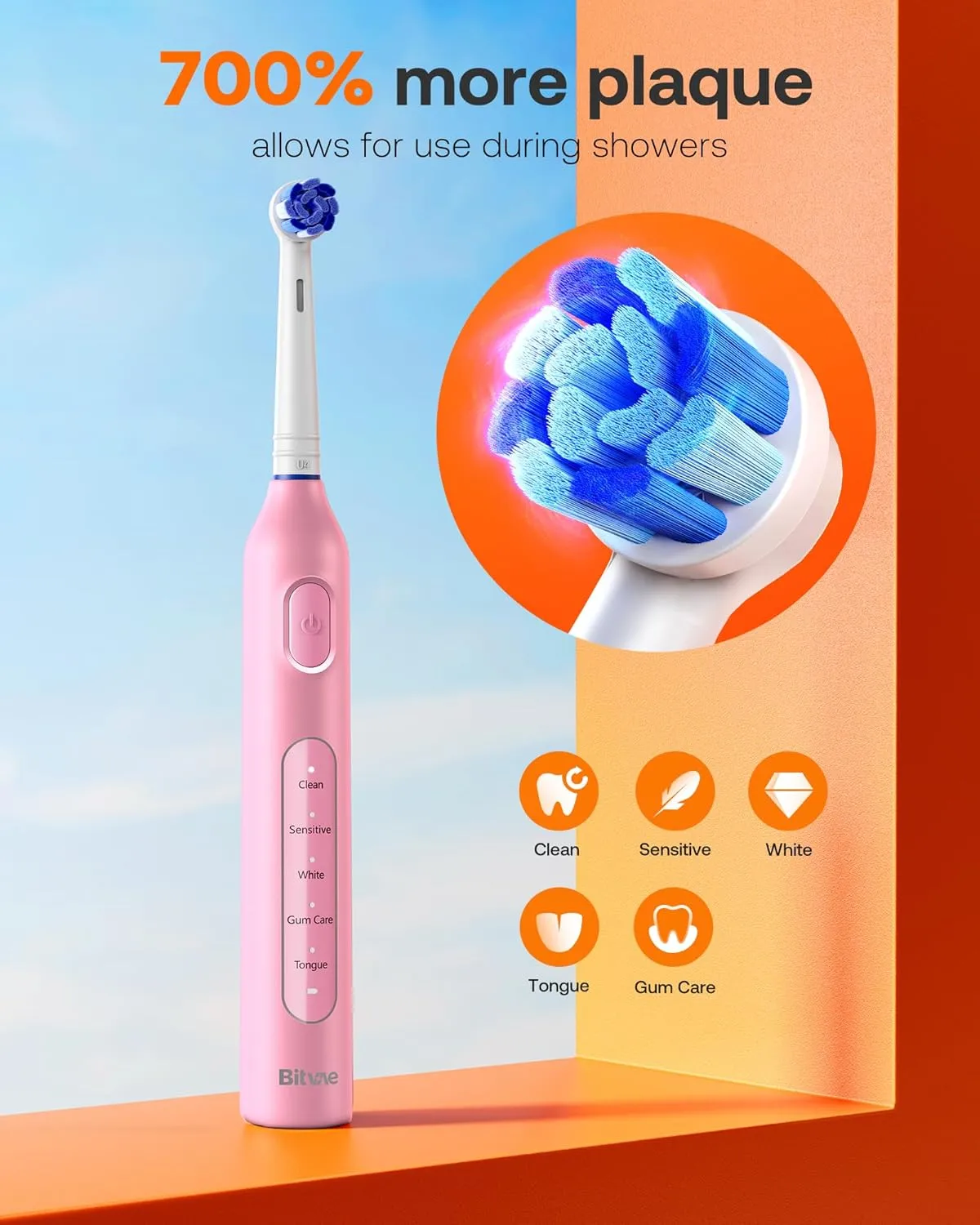 Bitvae Water Dental Flosser Teeth Picks, Cordless Water Flosser for Teeth, Braces, Dental Care and Rechargeable Rotary Electric Toothbrush Combo Set, 4 Tips, 4 Brush Heads, Waterproof, Pink, C5 R1