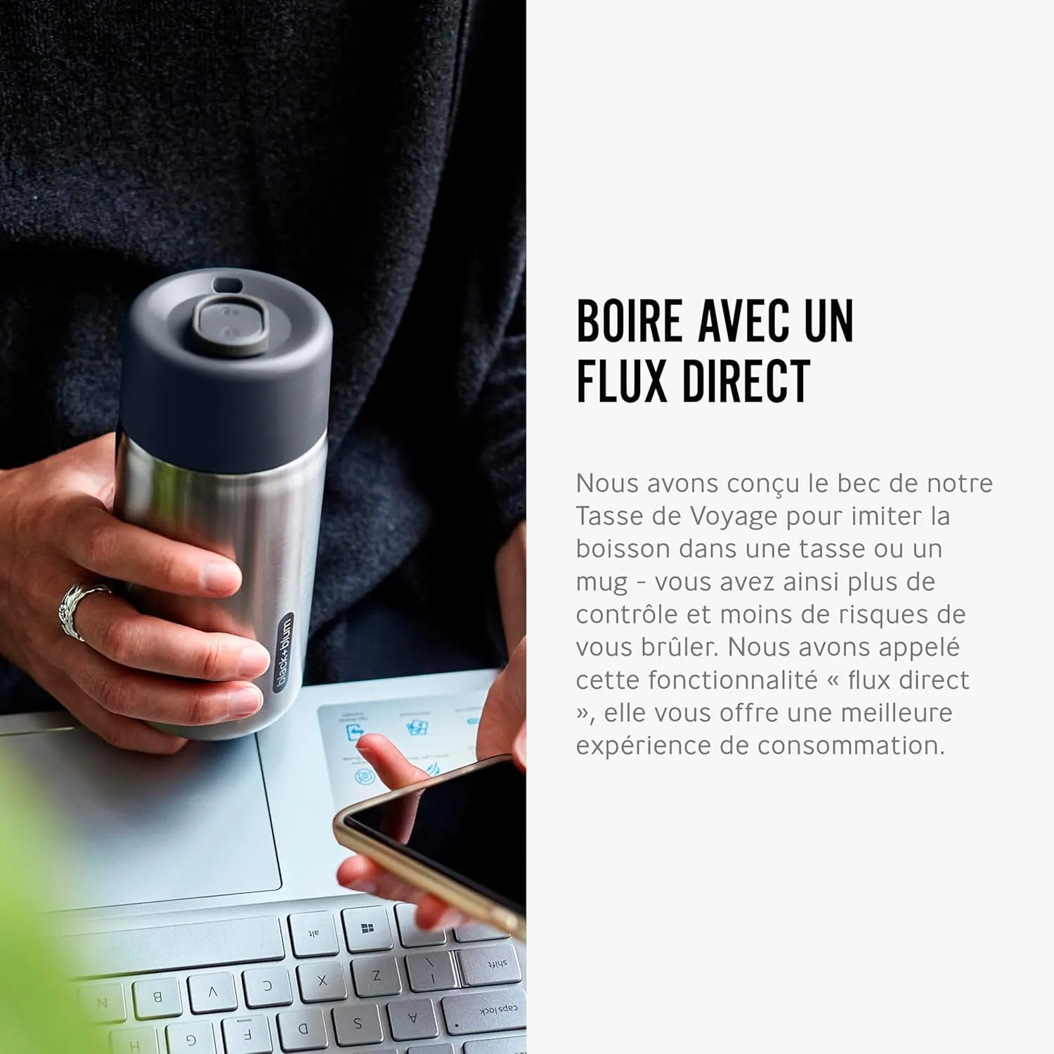 BLACK   BLUM - Travel Cup - 18/8 Stainless Steel Thermal Insulated Travel Coffee Cup with Leak Proof, Lockable Lid - Keeps Hot for 4 hrs, Cold for 8 hrs, Slate - 340ml