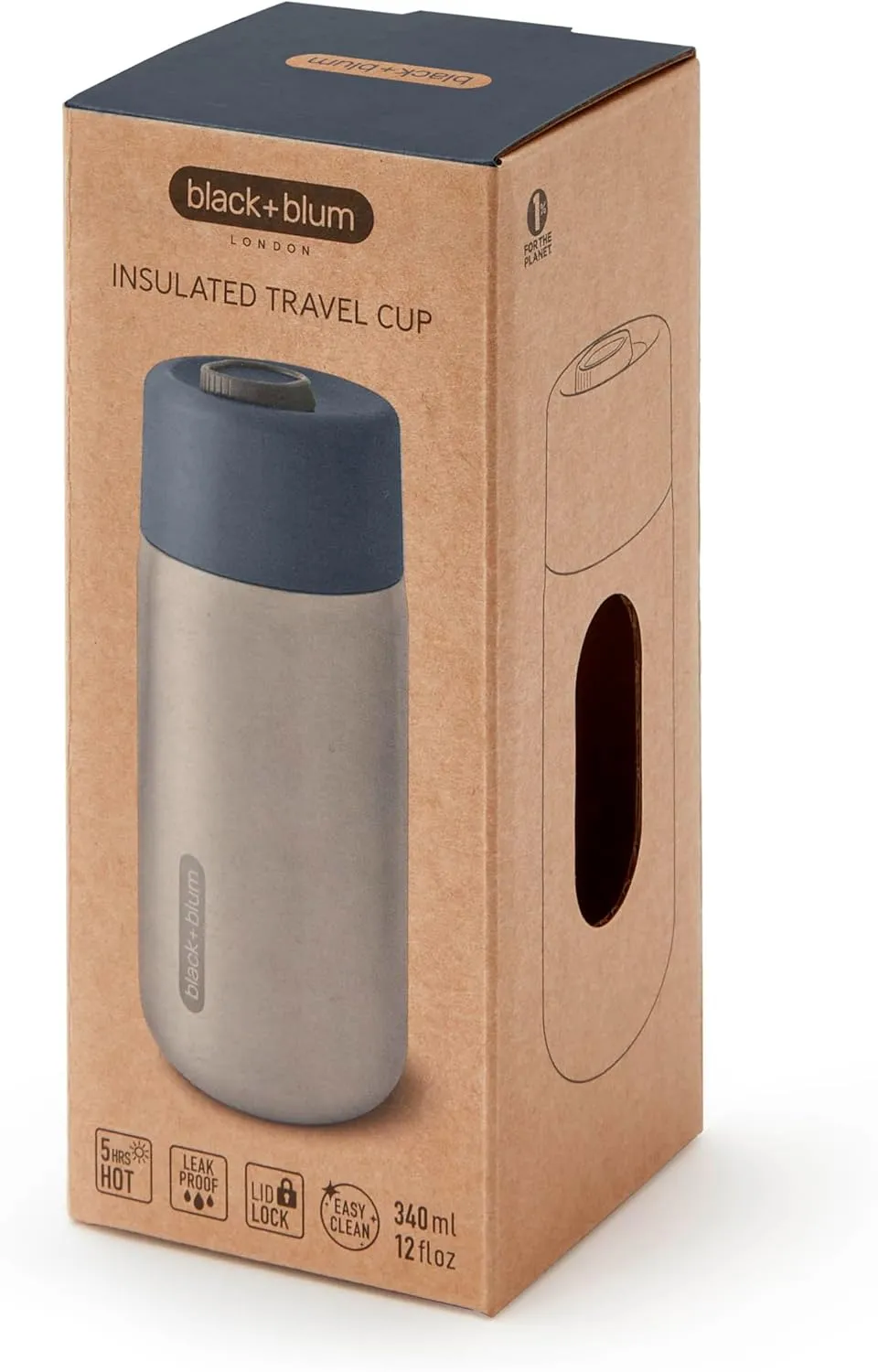 BLACK   BLUM - Travel Cup - 18/8 Stainless Steel Thermal Insulated Travel Coffee Cup with Leak Proof, Lockable Lid - Keeps Hot for 4 hrs, Cold for 8 hrs, Slate - 340ml