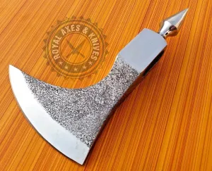 Black Medieval Huntsman SPIKER Custom Hand Made HIGH Carbon Steel Tomahawk Viking Axe Head with Leather Sheath