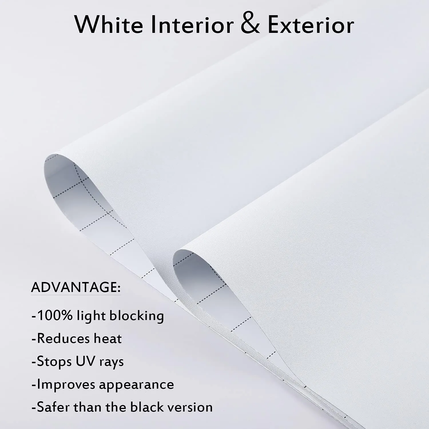 Blackout Window Films, White Sides 100% Light Blocking Window Cover for Bedroom Nursery Day Sleeping, Opaque Static Cling Privacy Film, Non Adhesive Thermal Insulated Window Treatment, 157.4"x17.7"