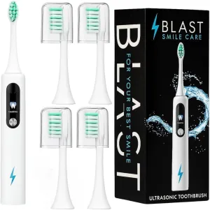 Blast Toothbrush Bundle – Rechargeable Toothbrush with Smart Timer   4 Brush Heads (2 Attached   2 Replacement) – Waterproof, Gentle, Effective Oral Care Set