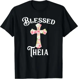 Blessed Theia Greek Baptism Floral Cross Greek Aunt T-Shirt