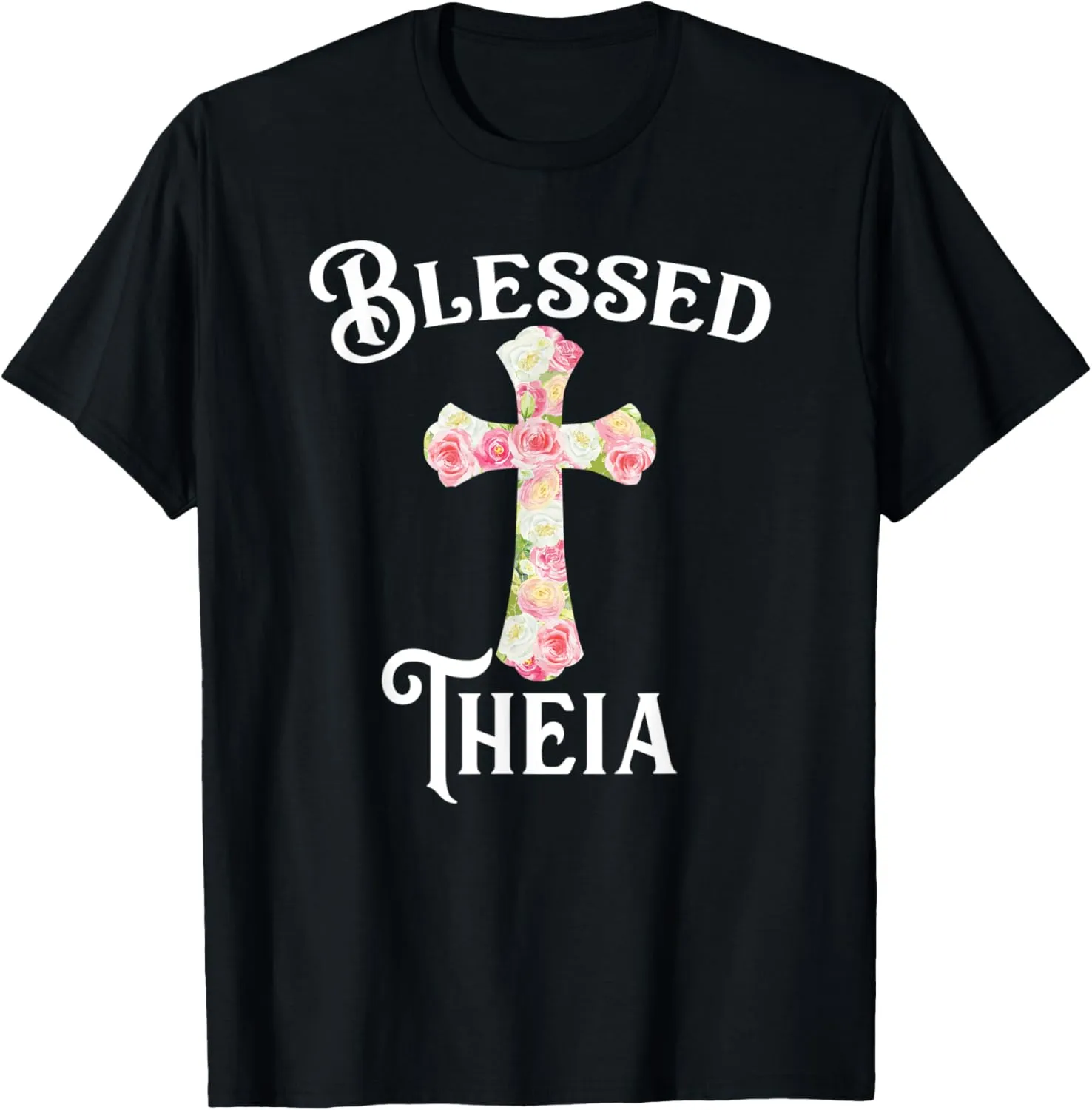 Blessed Theia Greek Baptism Floral Cross Greek Aunt T-Shirt