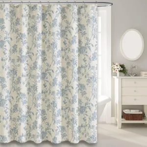 Blue Shower Curtain Floral Cotton Linen Cottagecore Shower Curtain for Bathroom 72" W x 72" L