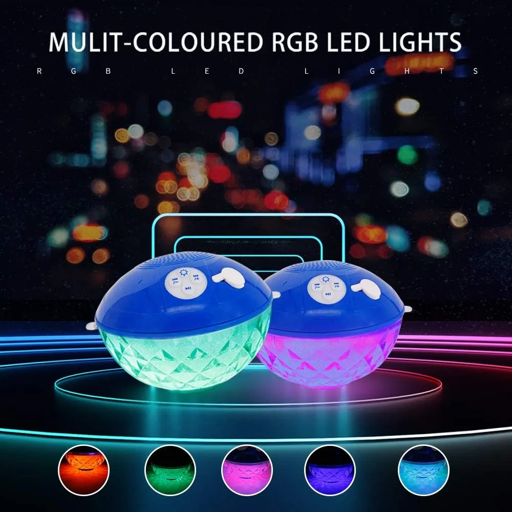 Blufree Bluetooth Pool Speaker with Colorful Light, Portable Floating Pool Speaker IP68 Waterproof,Built-in Mic, Floatable Crystal Clear Sound Wireless Bluetooth Hot Tub Speakers for Pools Spa Outdoor