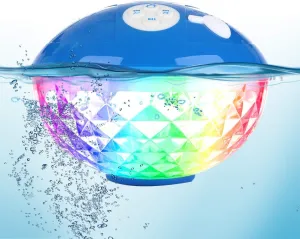 Blufree Bluetooth Pool Speaker with Colorful Light, Portable Floating Pool Speaker IP68 Waterproof,Built-in Mic, Floatable Crystal Clear Sound Wireless Bluetooth Hot Tub Speakers for Pools Spa Outdoor