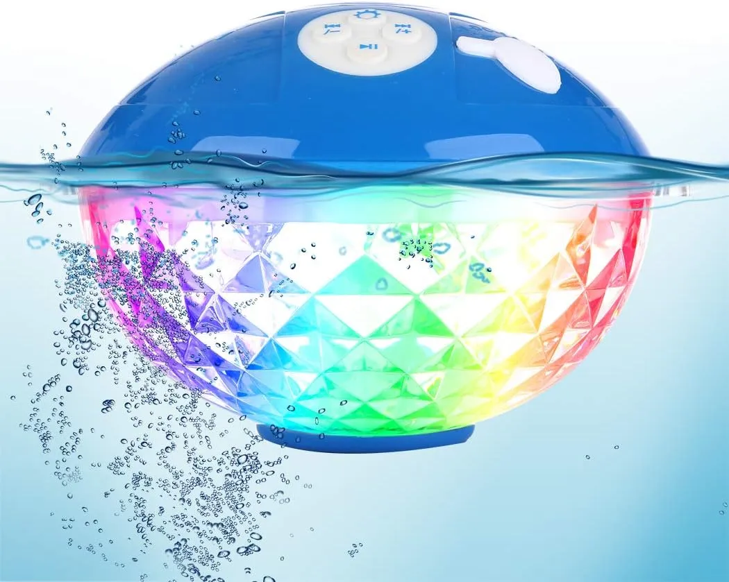 Blufree Bluetooth Pool Speaker with Colorful Light, Portable Floating Pool Speaker IP68 Waterproof,Built-in Mic, Floatable Crystal Clear Sound Wireless Bluetooth Hot Tub Speakers for Pools Spa Outdoor
