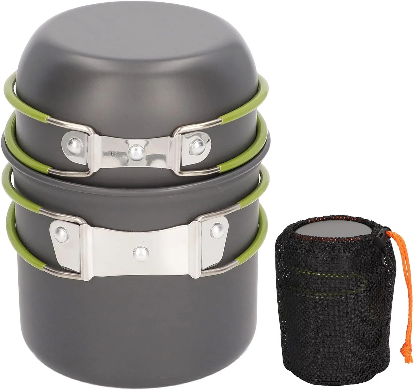 BORDSTRACT Camping Pot and Bowl Set, 2Pcs Portable Aluminium Alloy Camping Cookwares Set, Lightweight Camping Pot with Foldable Handle and Storage Bag, for Camping, Picnic
