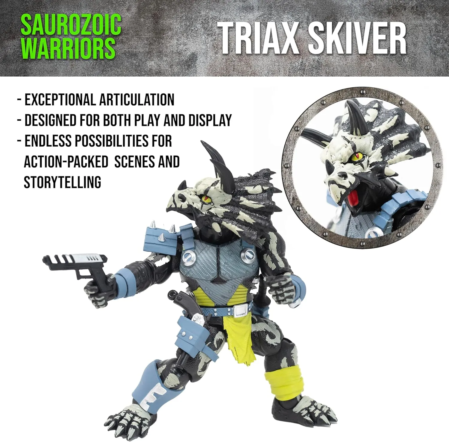 Boss Fight Studio Saurozoic Warrior Triax Skiver Night Lands Deco - Futuristic, Armored Dinosaur Hero – Highly Articulated, Posable Collectible Action Figure & Accessories – 6 Inch Scale 1:12, Ages 8 