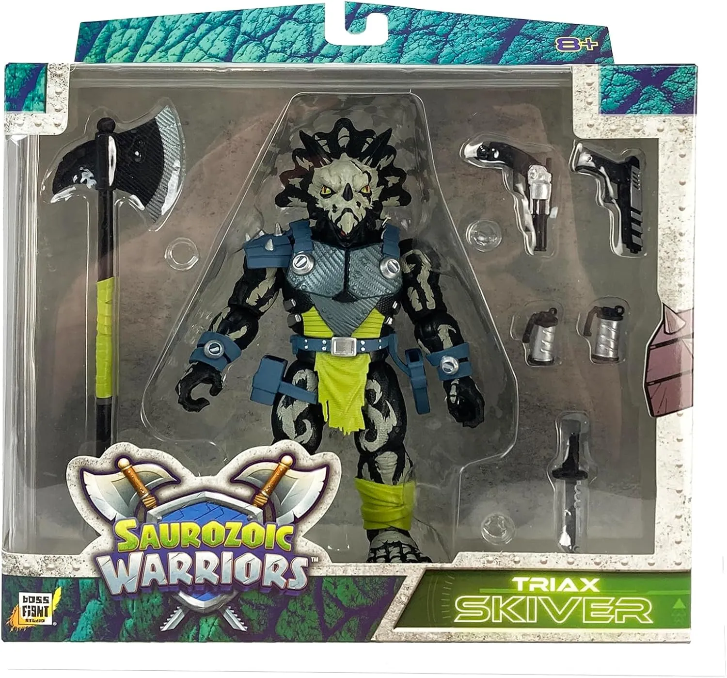 Boss Fight Studio Saurozoic Warrior Triax Skiver Night Lands Deco - Futuristic, Armored Dinosaur Hero – Highly Articulated, Posable Collectible Action Figure & Accessories – 6 Inch Scale 1:12, Ages 8 