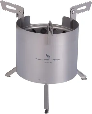 Boundless Voyage Camping Titanium Wood Stove With Removable Pot Stands Folding Legs Outdoor Bushhcraft Tools Double-wall Furnace A-Ti2014C