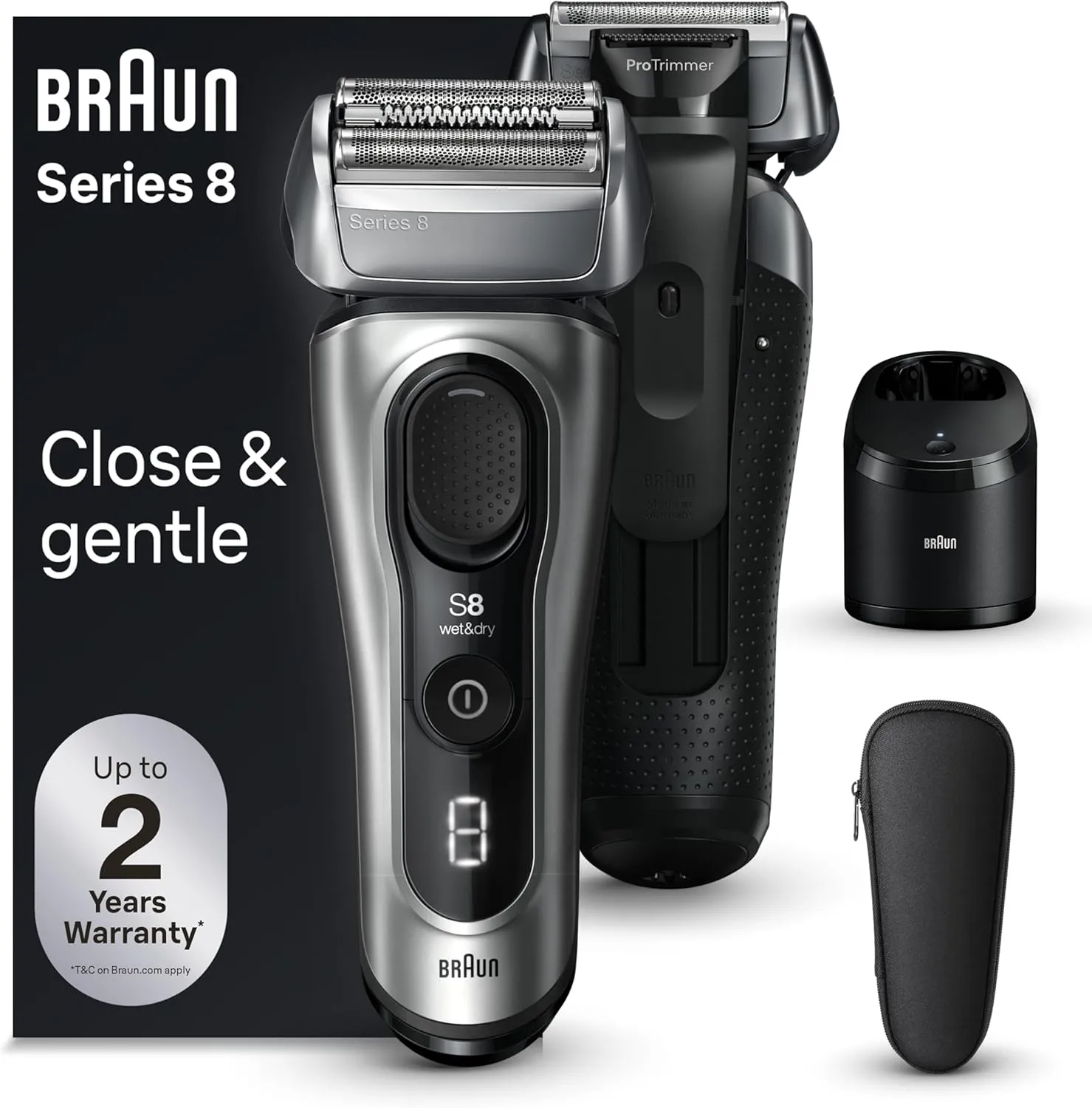 Braun Series 8 8567cc Electric Razor for Men, 4 1 Shaving Elements & Precision Long Hair Trimmer, 5in1 SmartCare Center, Close & Gentle Even on Dense Beards, Wet & Dry Electric Razor, 60min Runtime
