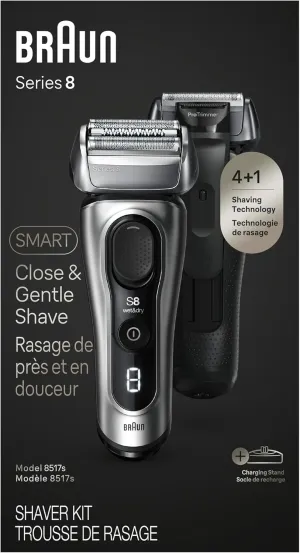 Braun Series 8 Electric Razor for Men, with 4 1 Shaving Elements & Precision Long Hair Trimmer, Close & Gentle Even on Dense Beards, Wet & Dry Electric Razor with 60min Runtime, 8517s Galvano Silver