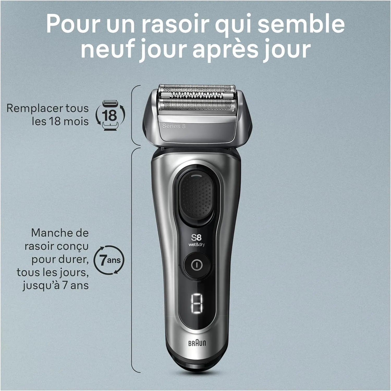 Braun Series 8 Electric Razor for Men, with 4 1 Shaving Elements & Precision Long Hair Trimmer, Close & Gentle Even on Dense Beards, Wet & Dry Electric Razor with 60min Runtime, 8517s Galvano Silver