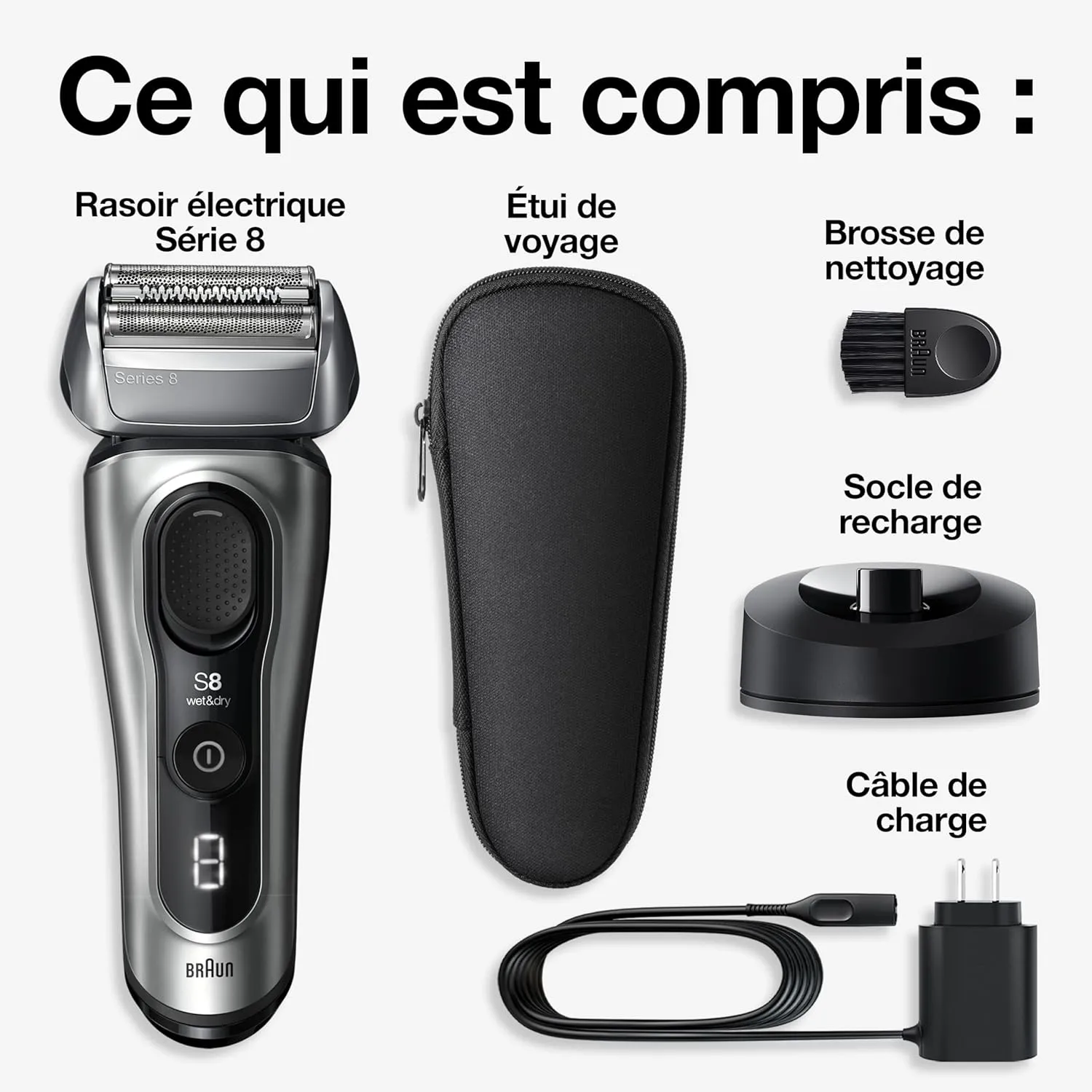 Braun Series 8 Electric Razor for Men, with 4 1 Shaving Elements & Precision Long Hair Trimmer, Close & Gentle Even on Dense Beards, Wet & Dry Electric Razor with 60min Runtime, 8517s Galvano Silver