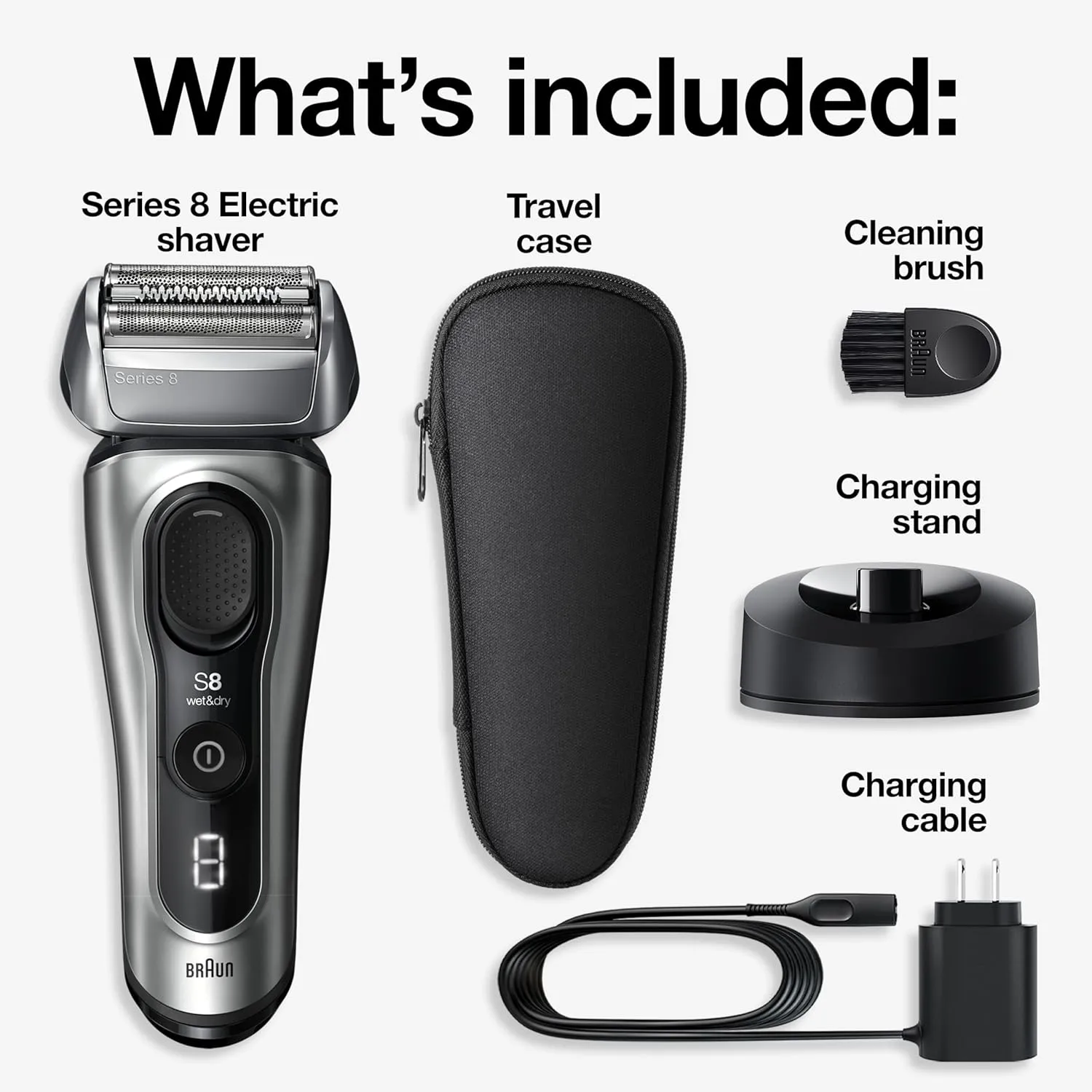 Braun Series 8 Electric Razor for Men, with 4 1 Shaving Elements & Precision Long Hair Trimmer, Close & Gentle Even on Dense Beards, Wet & Dry Electric Razor with 60min Runtime, 8517s Galvano Silver