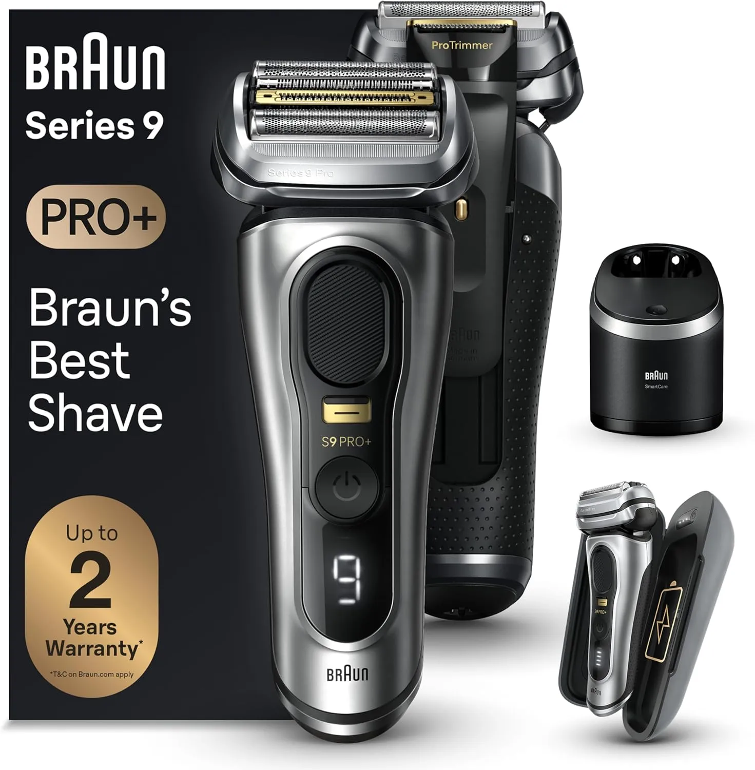 Braun Series 9 PRO  9577cc Electric Razor for Men, 5 Pro Shave Elements & Precision Long Hair Trimmer, 6in1 SmartCare Center, PowerCase for Mobile Charging, Wet & Dry, 60min Battery Runtime