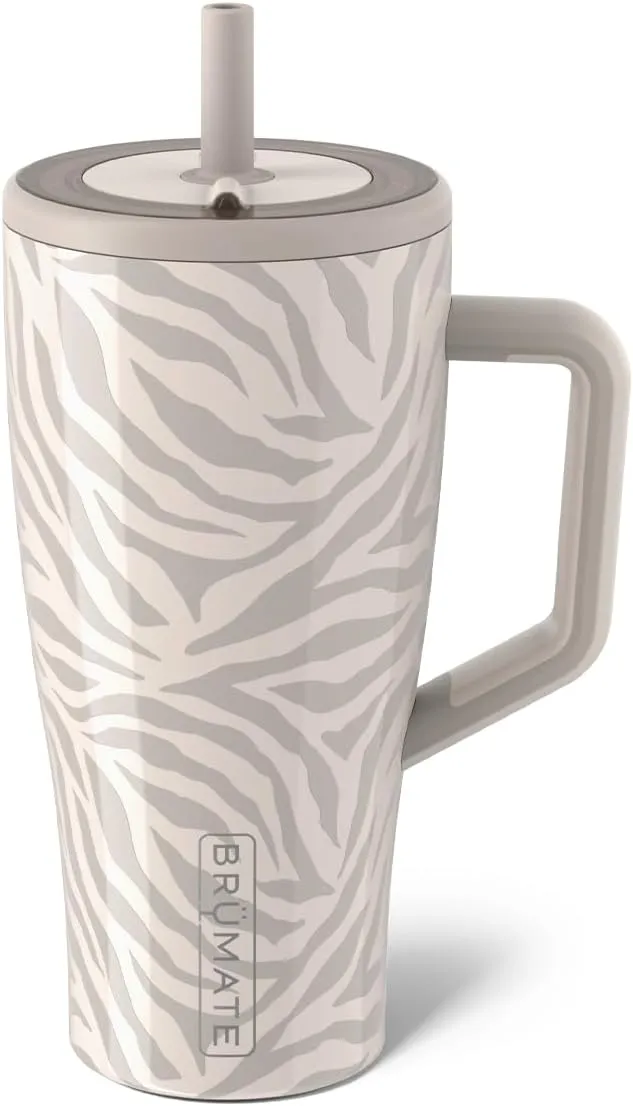 BrüMate Era 30 oz Tumbler with Handle and Straw | 100% Leakproof Insulated Tumbler with Lid and Straw | Made of Stainless Steel | Cup Holder Friendly Base | 30oz (Zebra)