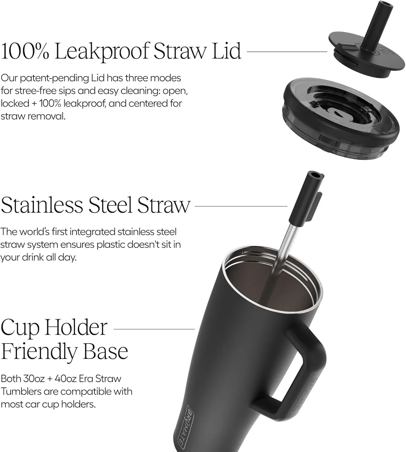 BrüMate Era 30 oz Tumbler with Handle and Straw | 100% Leakproof Insulated Tumbler with Lid and Straw | Made of Stainless Steel | Cup Holder Friendly Base | 30oz (Zebra)