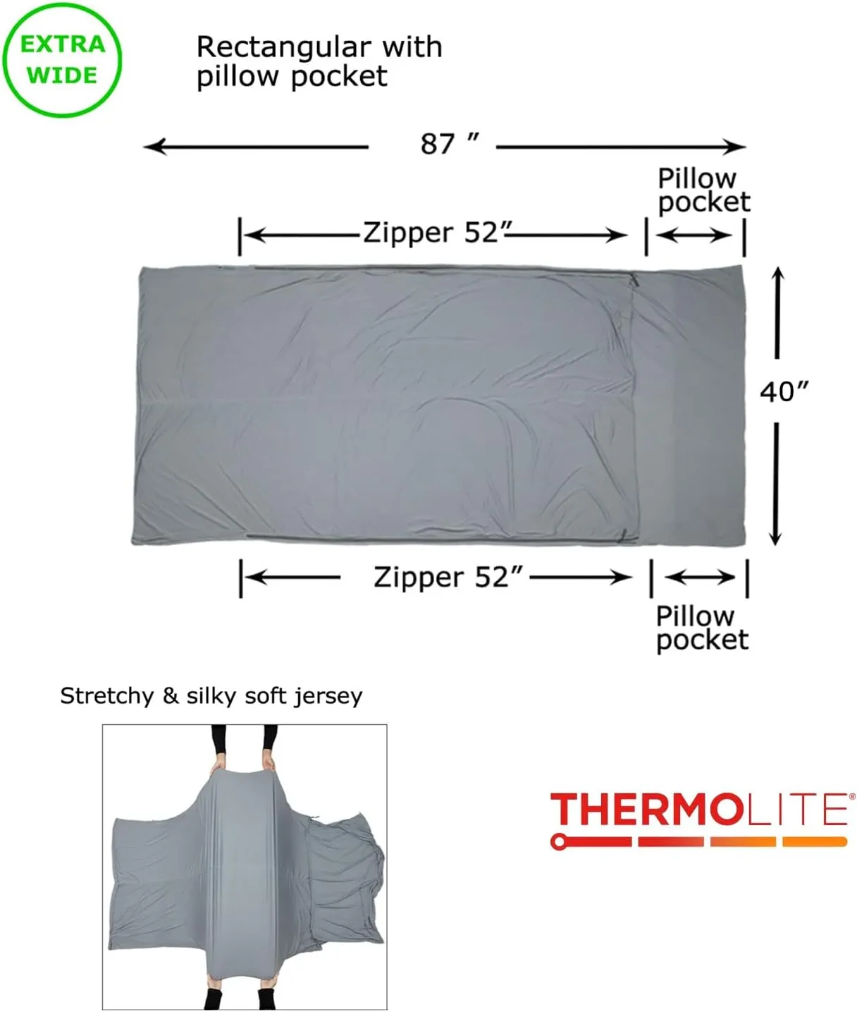 BROWINT Thermolite Sleeping Bag Liner with Zippers for Cold Weather, Lightweight Mummy with Hood & Rectangular Sleep Sack for Adult, Adds Warmth, Thermal Travel Liner, All Season