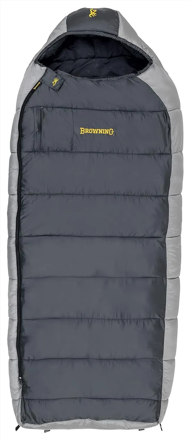 Browning McKinley 0° Sleeping Bag - Oversize Insulated Hooded Rectangle Made with Ripstop Outer and Brushed Polyester Liner, with Compression Stuff Sack