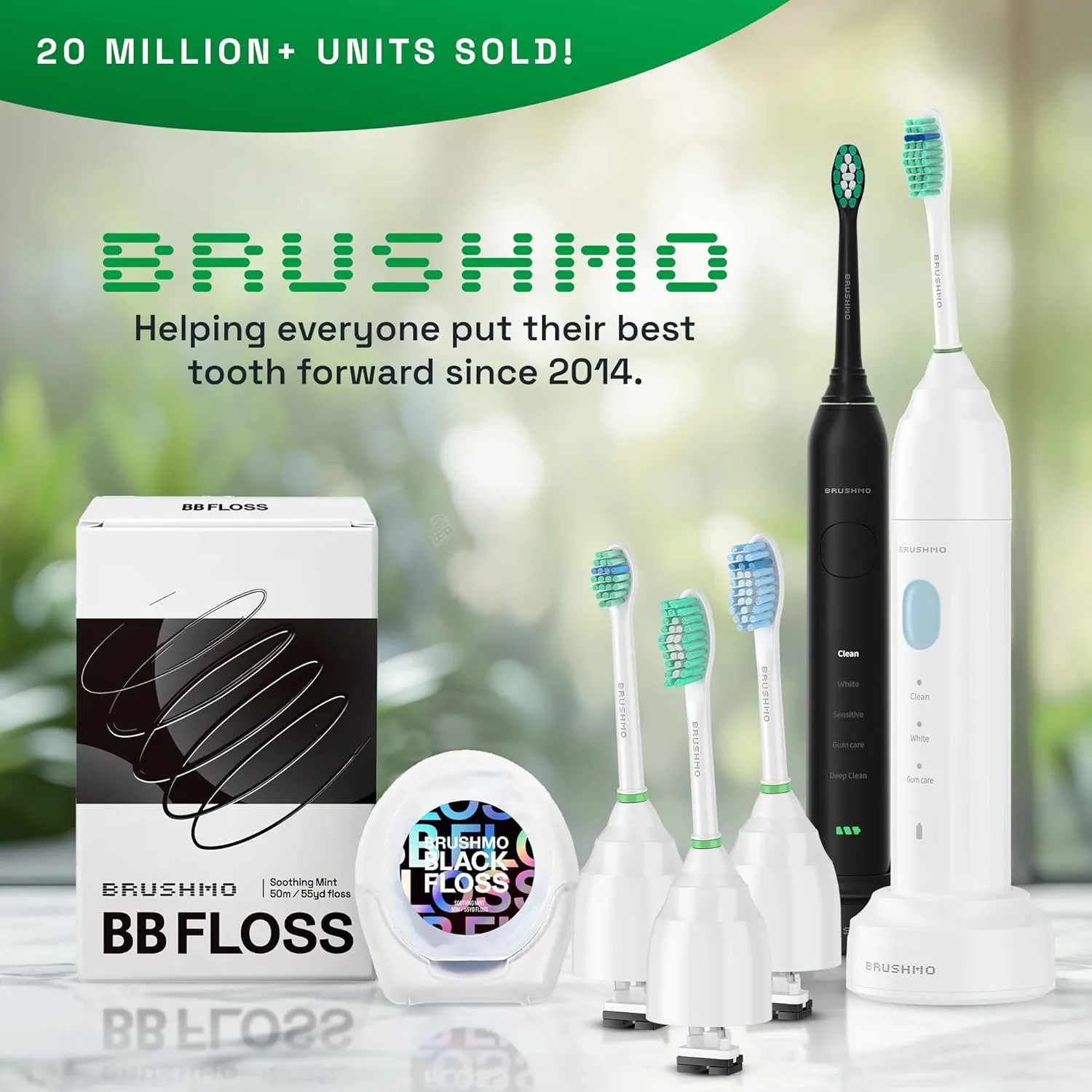 Brushmo e-Series Electric Sonic Toothbrush - Rechargeable Screw-On Electronic Tooth Brush for Adults with 3 Modes & Timer - IPX7 Waterproof, Long-Lasting Battery & Wireless Charging Base - White