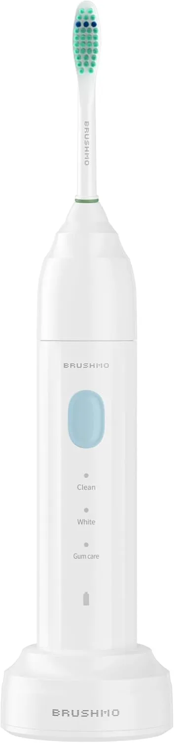 Brushmo e-Series Electric Sonic Toothbrush - Rechargeable Screw-On Electronic Tooth Brush for Adults with 3 Modes & Timer - IPX7 Waterproof, Long-Lasting Battery & Wireless Charging Base - White