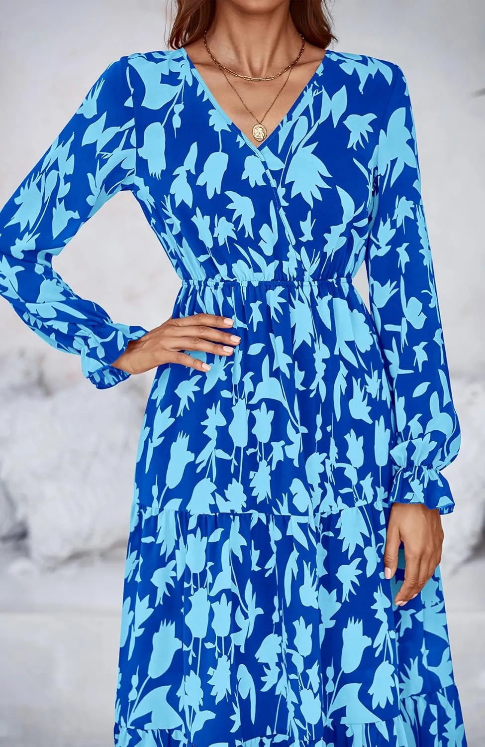 BTFBM Women Spring Dresses 2025 Casual Long Sleeve V Neck Maxi Dresses Floral Boho Long Dress Wedding Guest Dress