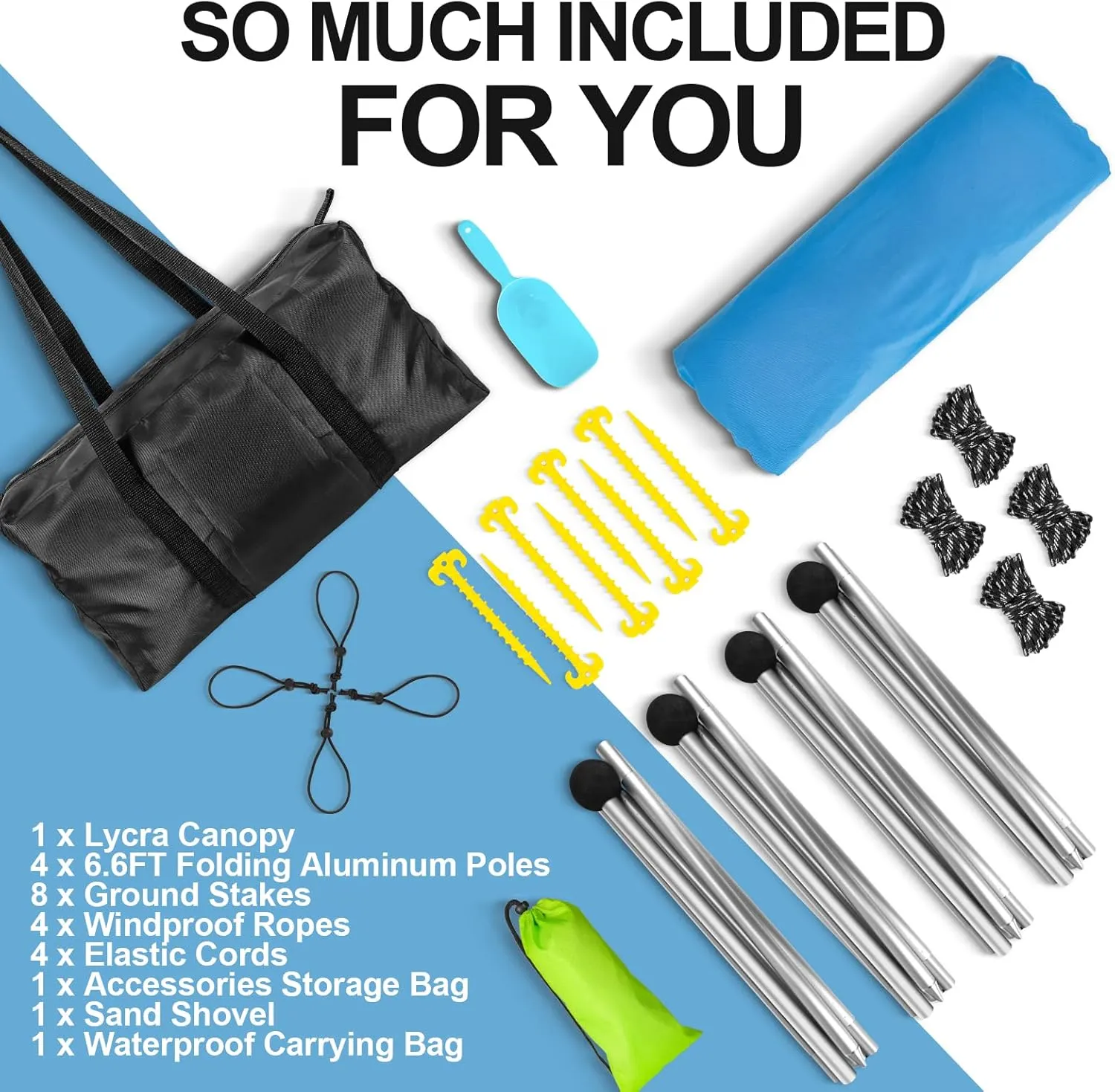 Buheco Beach Tent Pop Up Shade 7x7.5ft Beach Canopy Sun Shelter UPF50  with 4 Foldable Poles-Portable Carrying Bag-Sand Shovel-Ground Pegs-Windproof Ropes for Outdoor Family Camping-Fishing-Picnic