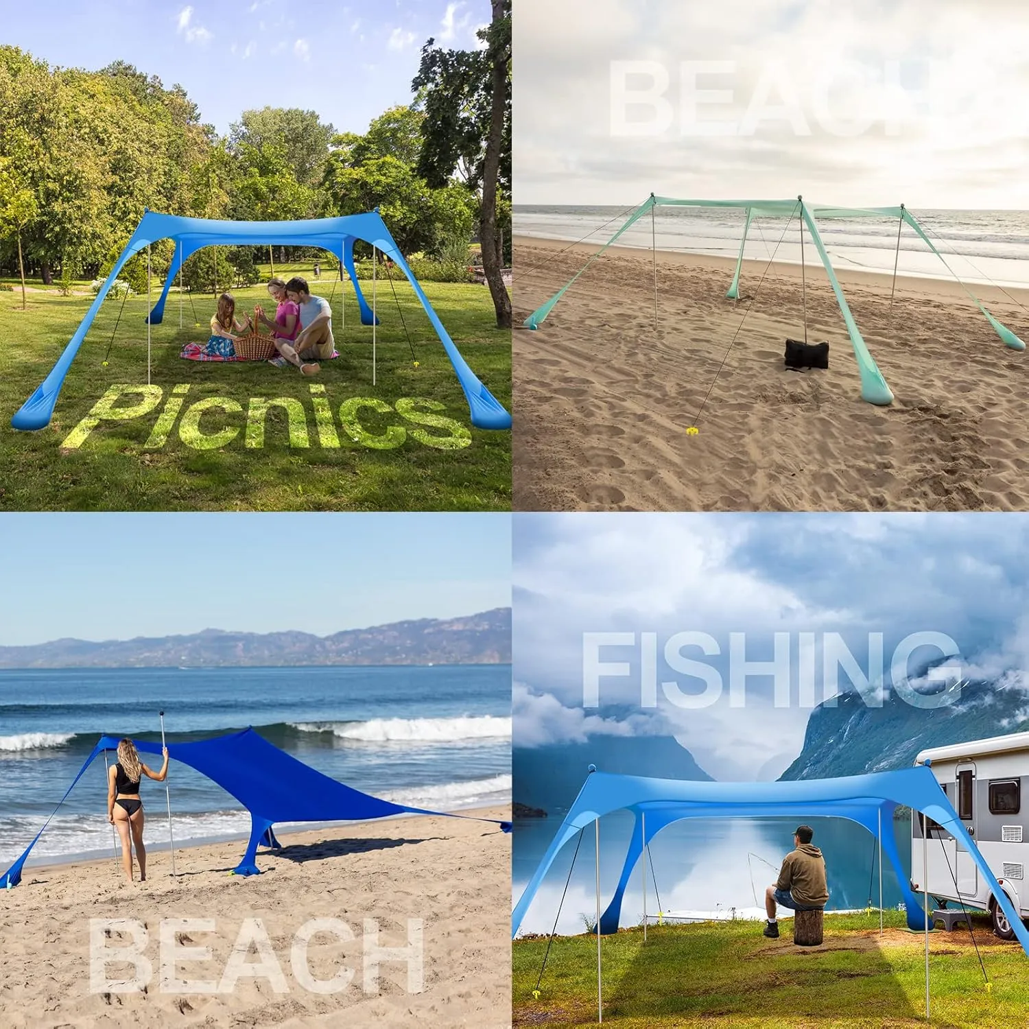 Buheco Beach Tent Pop Up Shade 7x7.5ft Beach Canopy Sun Shelter UPF50  with 4 Foldable Poles-Portable Carrying Bag-Sand Shovel-Ground Pegs-Windproof Ropes for Outdoor Family Camping-Fishing-Picnic
