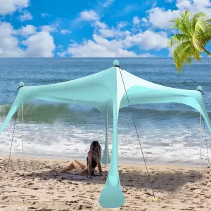Buheco Beach Tent Pop Up Shade 7x7.5ft Beach Canopy Sun Shelter UPF50  with 4 Foldable Poles-Portable Carrying Bag-Sand Shovel-Ground Pegs-Windproof Ropes for Outdoor Family Camping-Fishing-Picnic