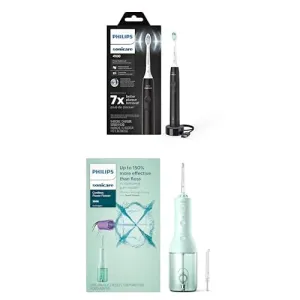 Bundle of Philips Sonicare 4100 Power Toothbrush, Rechargeable Electric Toothbrush with Pressure Sensor, Black   Philips Sonicare Cordless Power Flosser 3000 - Mint